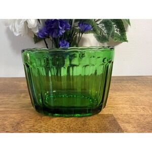 Vintage Emerald Green‎ VaseMate Planter Oval Ribbed Glass Flower Bowl USA Unique